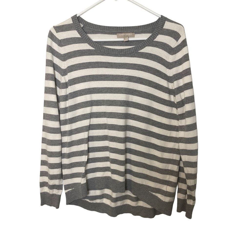 Banana Republic Factory Gray and White Striped Sweater